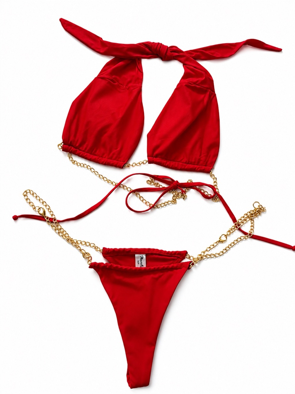 Mapale Red Gold Chain Bikini Set Multiway Resort Collection S/M NWT